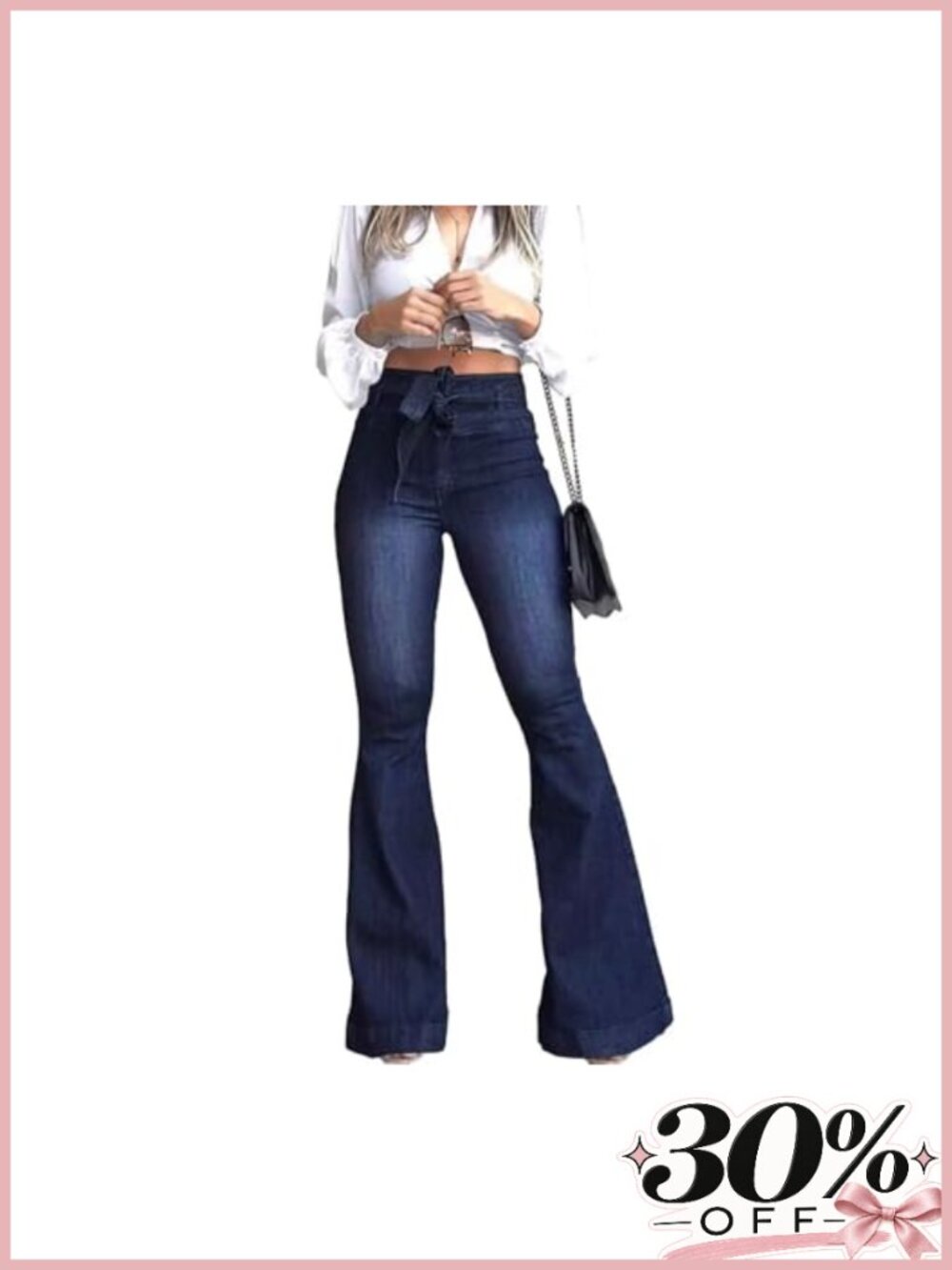 High Waisted Bell Bottom Flare Jeans Stretch Denim Wide Leg Pants